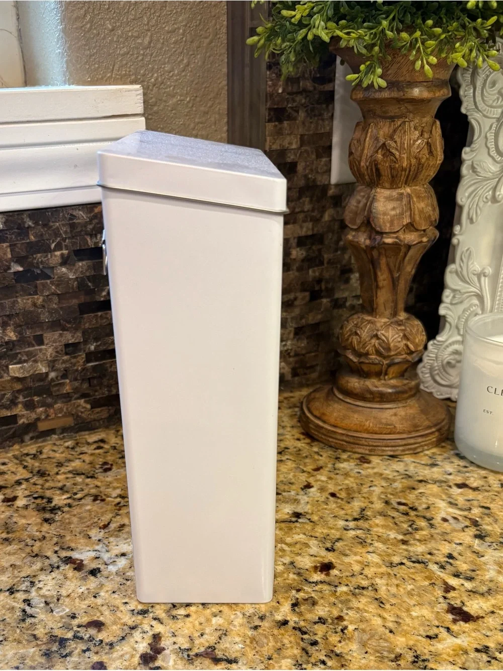 Loads of Fun Lint Bin - White Laundry Tin